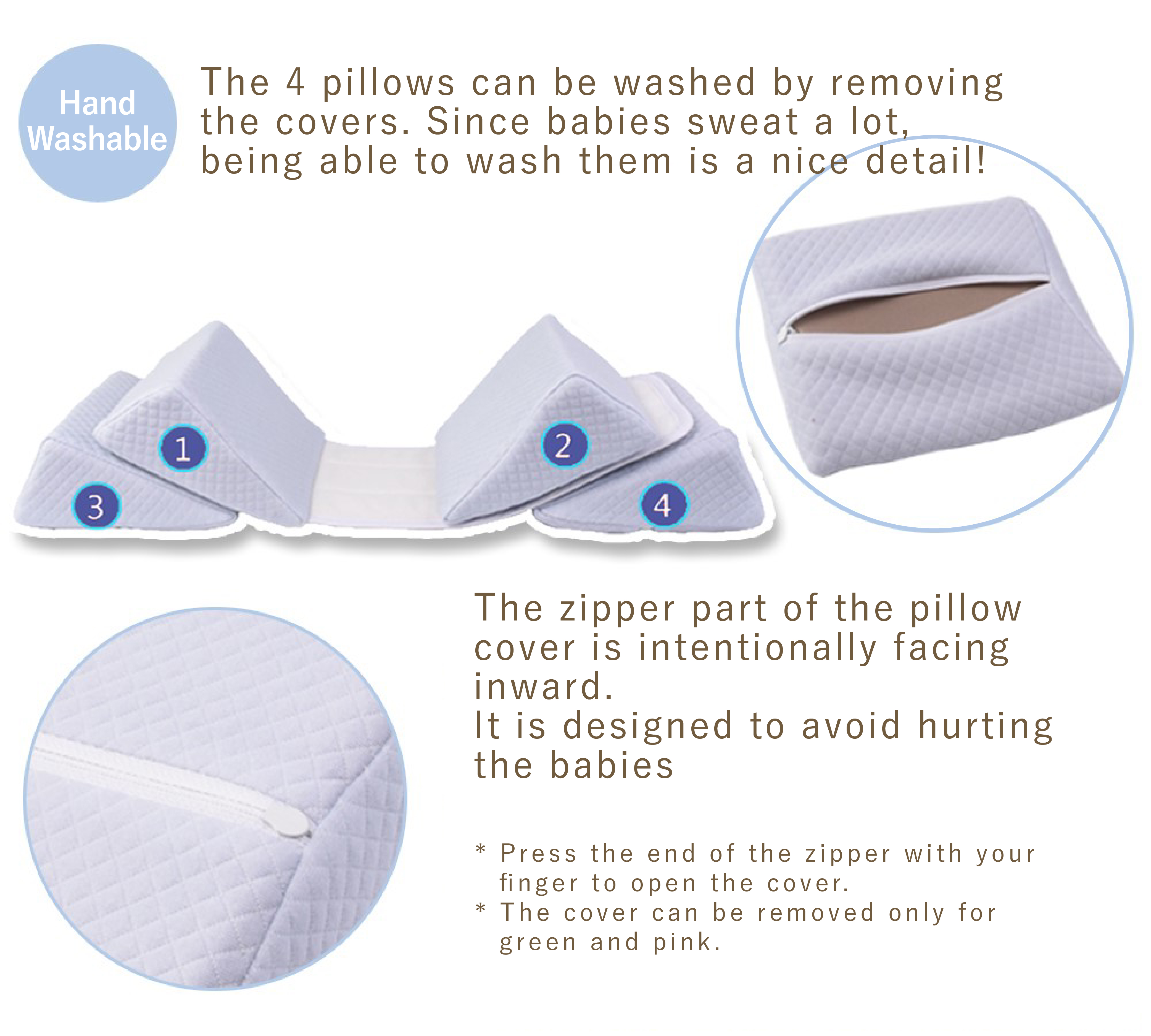 Size and color of baby orthopedic pillow